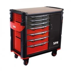 Servante 7 tiroirs avec armoire latérale et plateau bois Sam Outillage - 417-BXEZ
